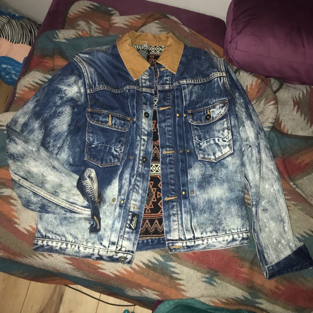 Cult Of Individuality Acid Wash Aztec Print Denim Jacket - Size Medium - Unisex